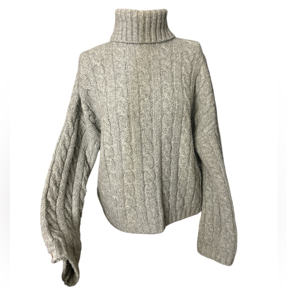 Gray Cable Knit Turtleneck Sweater
